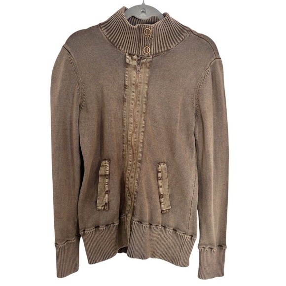 Ruff Hewn Sweaters - RuffHewn Full-Zip Mock Neck Cotton Knit Cardigan Sweater - Olive - Large